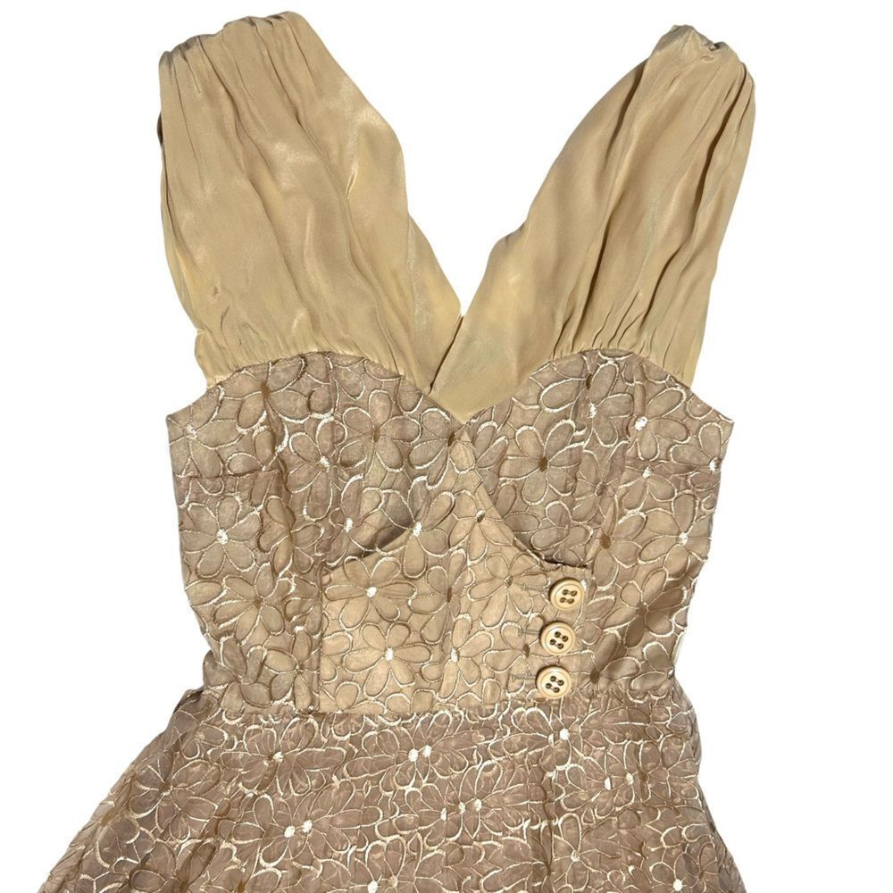 Anthropology Frock! By Tracy Reese Nude Gold Floral Fit and Flare Mini dress - Picture 4 of 11